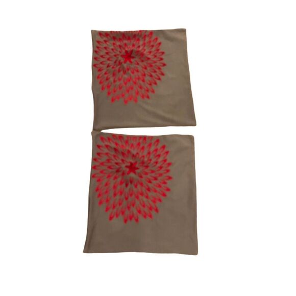 2 22” x 24” Pillow Covers Grey with Red Embroidered Flower Sunburst Full Zip Was - Picture 5 of 16